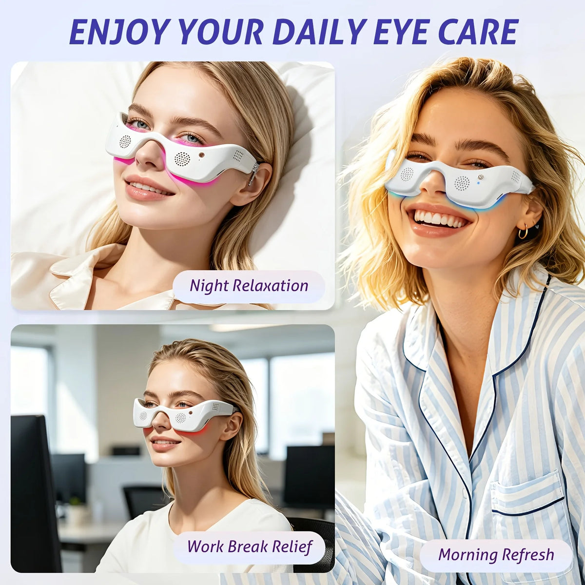LED Eye Massager Hot Cold Compress 7 Color Light Therapy Phototherapy Eye Care Device for Dark Circles Puffiness Wrinkles Eye Bag Removal Electric Heat Cooling Vibration Anti Aging Facial Skin Care Beauty Instrument Mask Glas