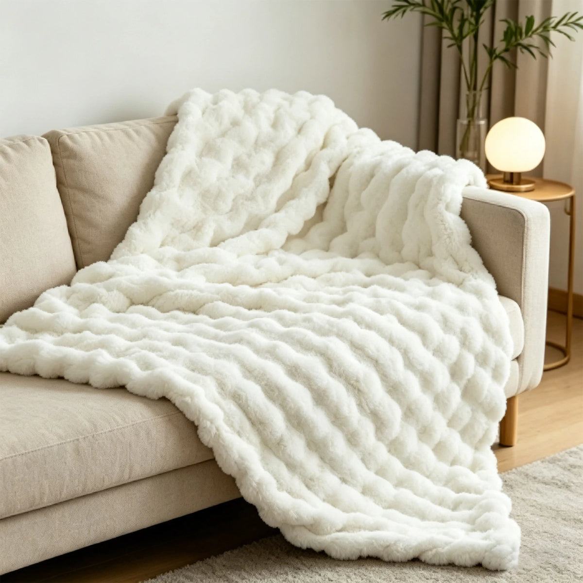 ROSEKIND 1pc Soft Weighted Faux Fur Rabbit Bubble Blanket, 1000GSM, 90*108 Inch, Warm & Thick for Bed, Sofa, Office, Dorm, Camping, Multifunctional & Durable Blanket as Perfect Gift, Available in 10 Color as Stylish Home Deco