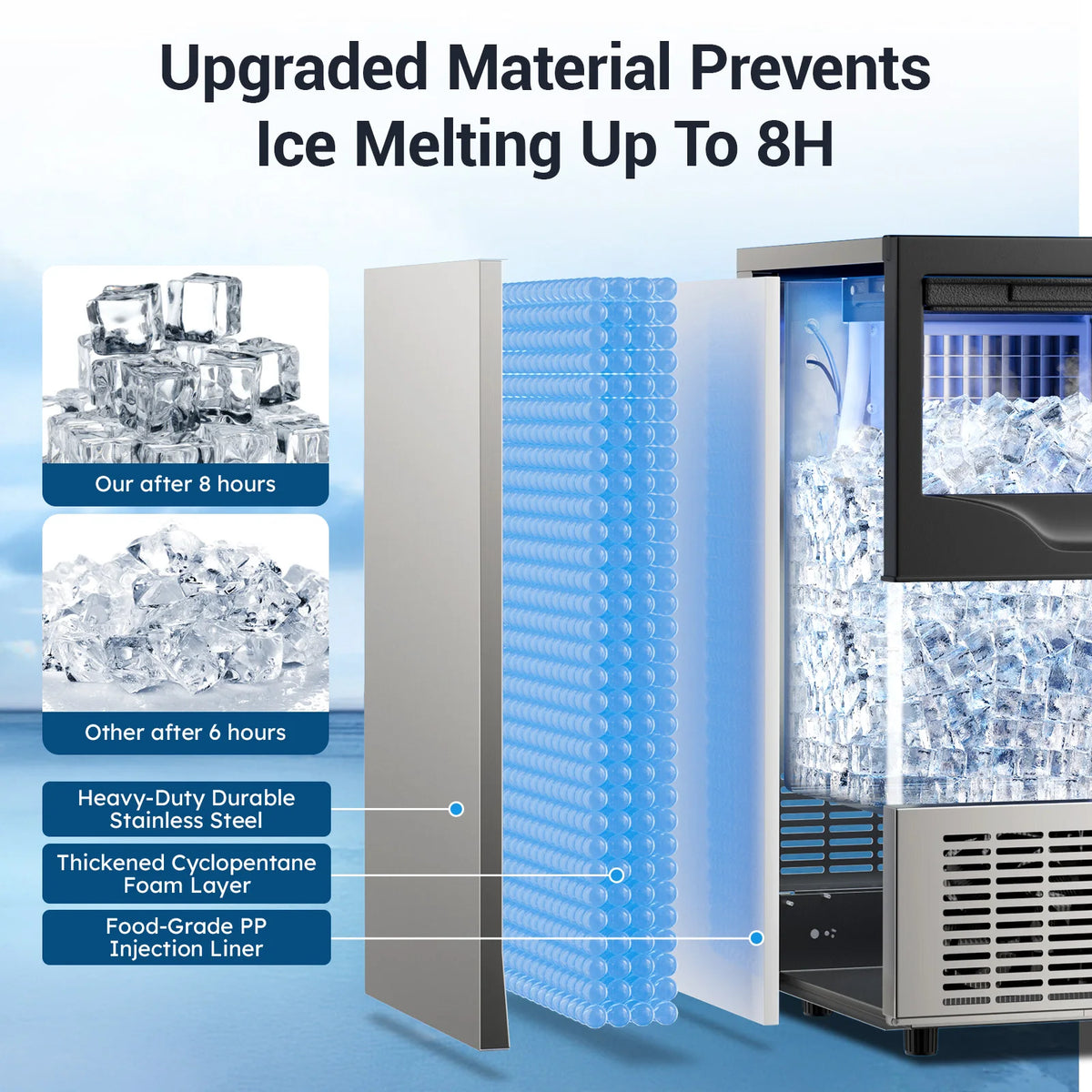 Commercial Ice Maker Machine, Under Counter Ice Maker, 22~33Lbs Stainless Steel Storage Capacity, 12 Adjustable Thickness Settings, Self-Cleaning, Ideal for Home, Cafe, Clinic