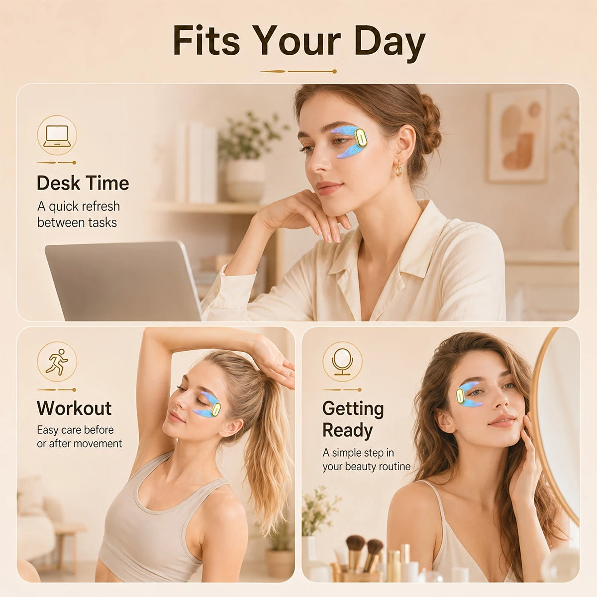 EMS Eye Massager for Women Wireless LED Eye Care Device Reusable Electric Under Eye Lift Patches, 3 Modes 3 Intensity Levels, 9 Comfort Settings for Dark Circles, Puffiness, Fine Lines, Firming, Portable Daily Eye Relaxation