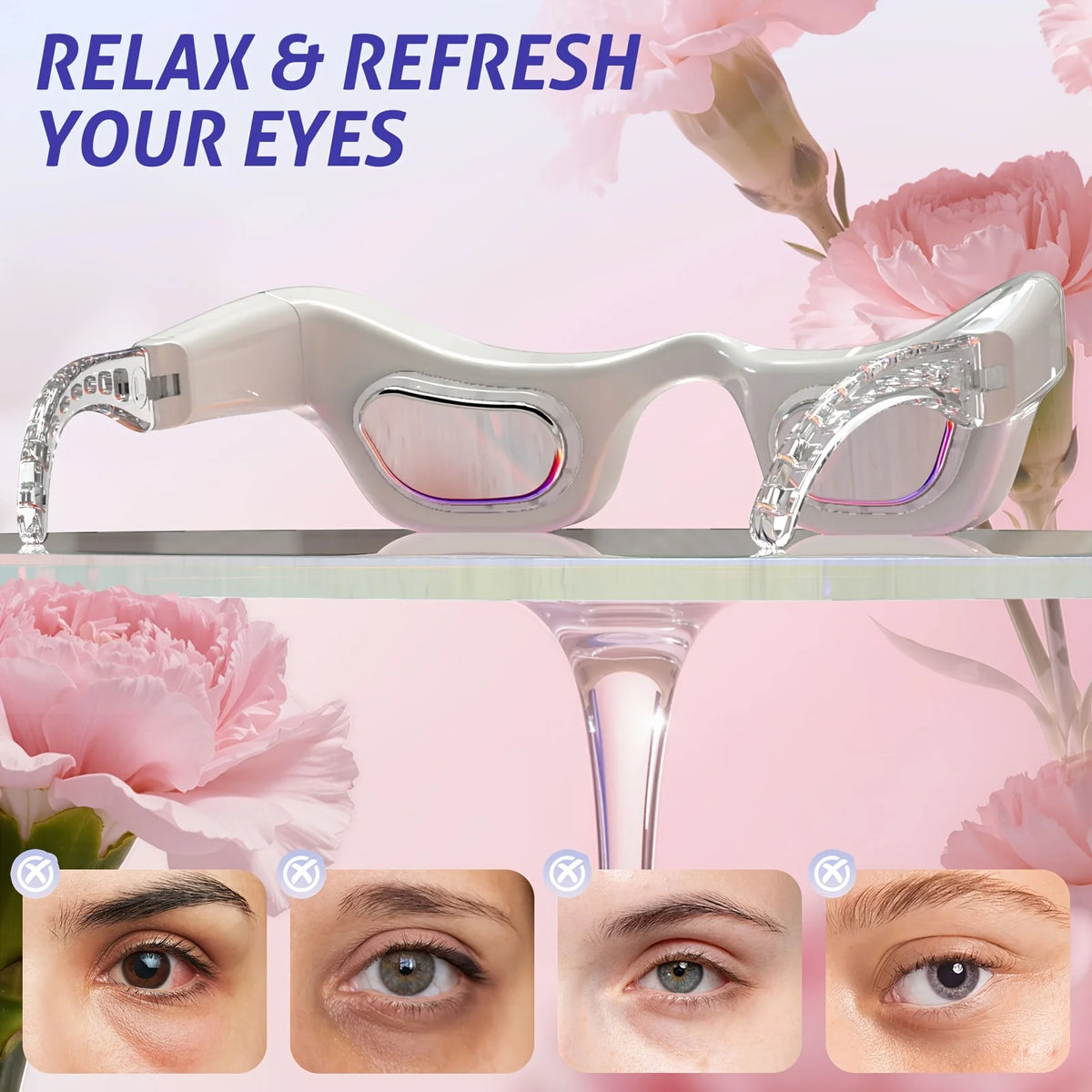 LED Eye Massager Hot Cold Compress 7 Color Light Therapy Phototherapy Eye Care Device for Dark Circles Puffiness Wrinkles Eye Bag Removal Electric Heat Cooling Vibration Anti Aging Facial Skin Care Beauty Instrument Mask Glas