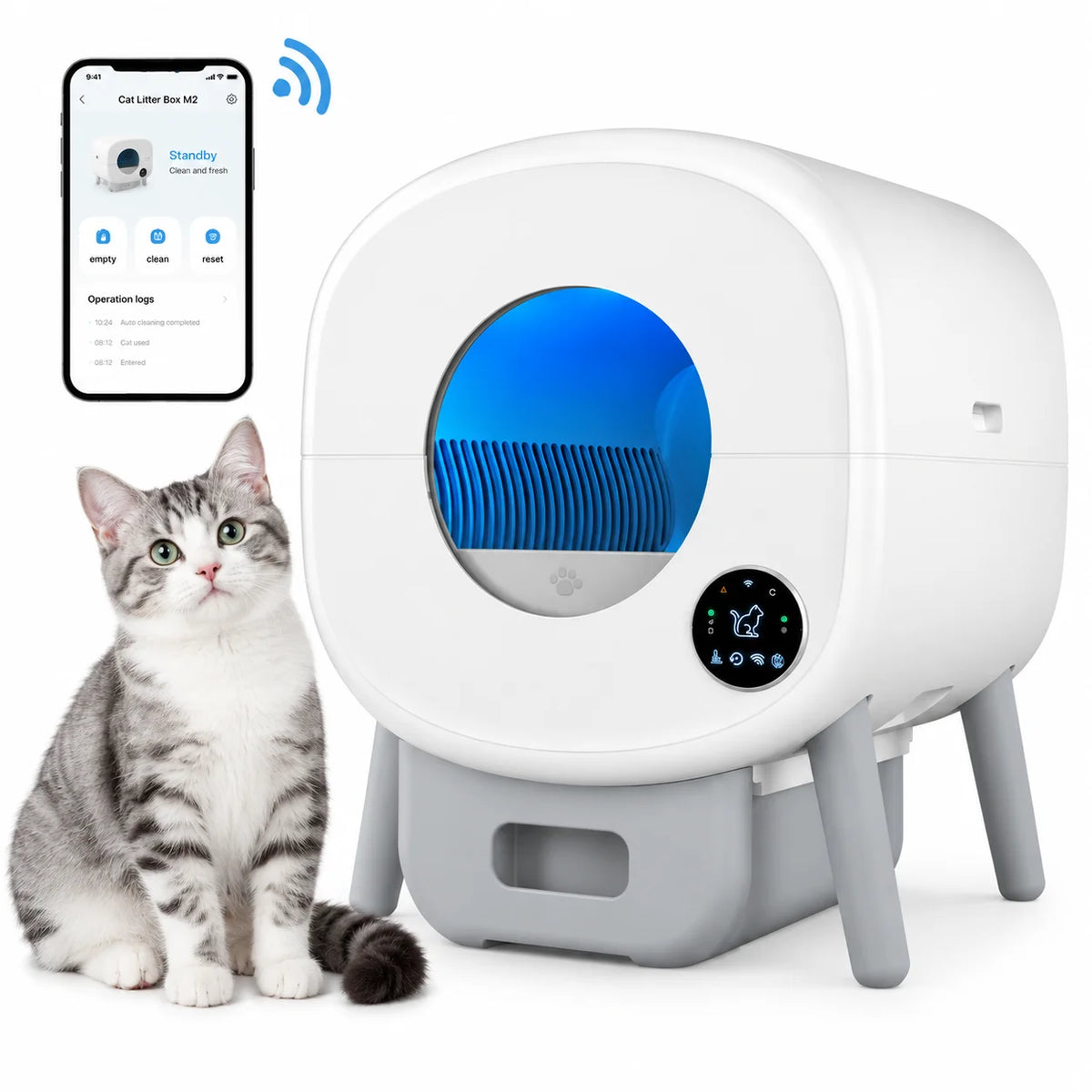Smart Self Cleaning Cat Litter Box, Large Capacity Automatic Cat Litter Box with App Control & Safety Protection for Multi