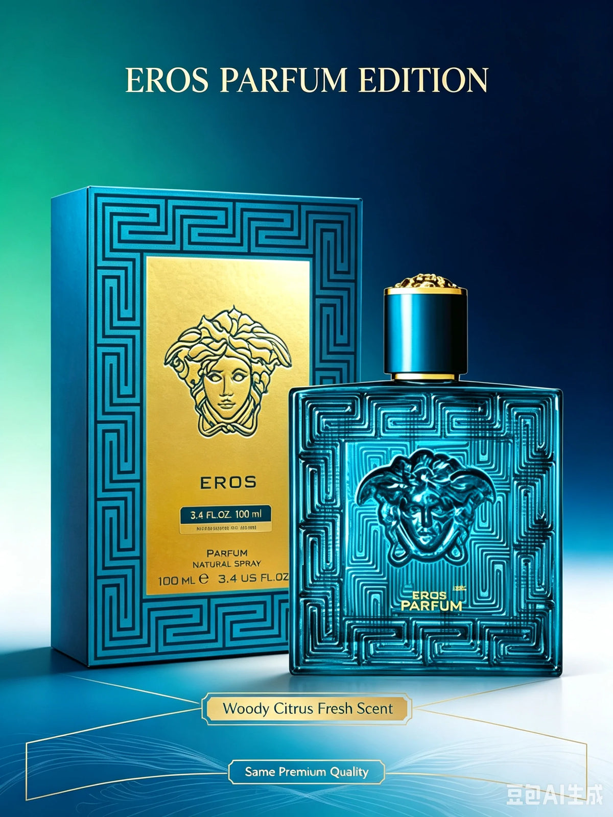 Versace Pour Homme Eros 3.4 Fl Oz 100ml, Fresh Woody Aromatic Mint Vanilla Men's Cologne with Apple Cedarwood Amber Musk, Long Lasting Intense Scent for Office Date Night Casual All Seasons, Luxury Gift for Him Same Authenti