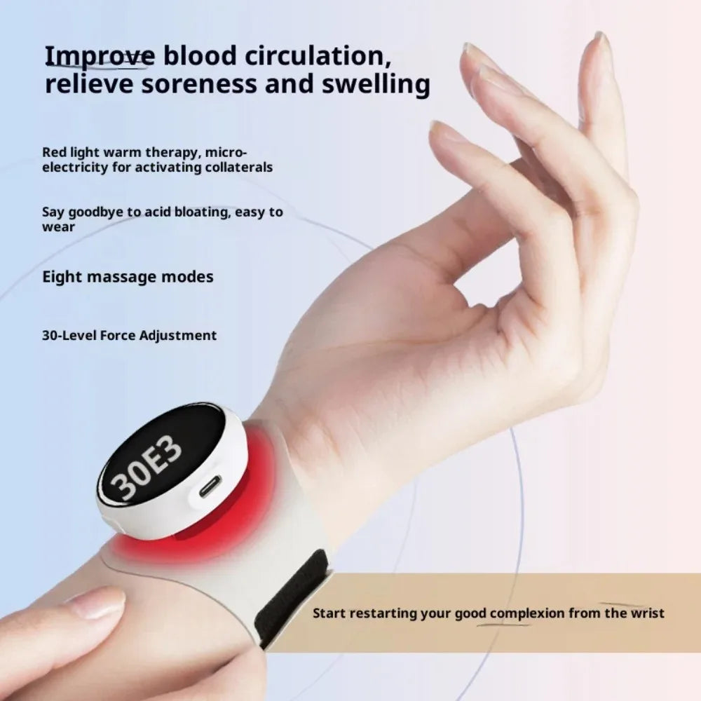 Electric Wrist Massager Tens EMS Pulse Red Light 8 Modes 30 Levels for Tenosynovitis Muscle Fatigue Relief Health Care