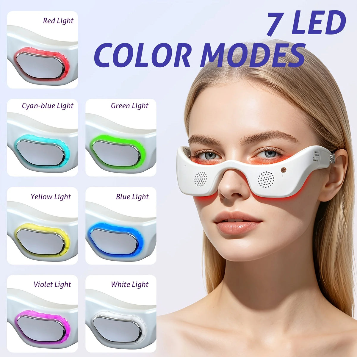 LED Eye Massager Hot Cold Compress 7 Color Light Therapy Phototherapy Eye Care Device for Dark Circles Puffiness Wrinkles Eye Bag Removal Electric Heat Cooling Vibration Anti Aging Facial Skin Care Beauty Instrument Mask Glas