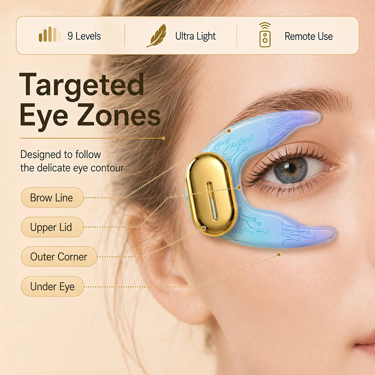 EMS Eye Massager for Women Wireless LED Eye Care Device Reusable Electric Under Eye Lift Patches, 3 Modes 3 Intensity Levels, 9 Comfort Settings for Dark Circles, Puffiness, Fine Lines, Firming, Portable Daily Eye Relaxation