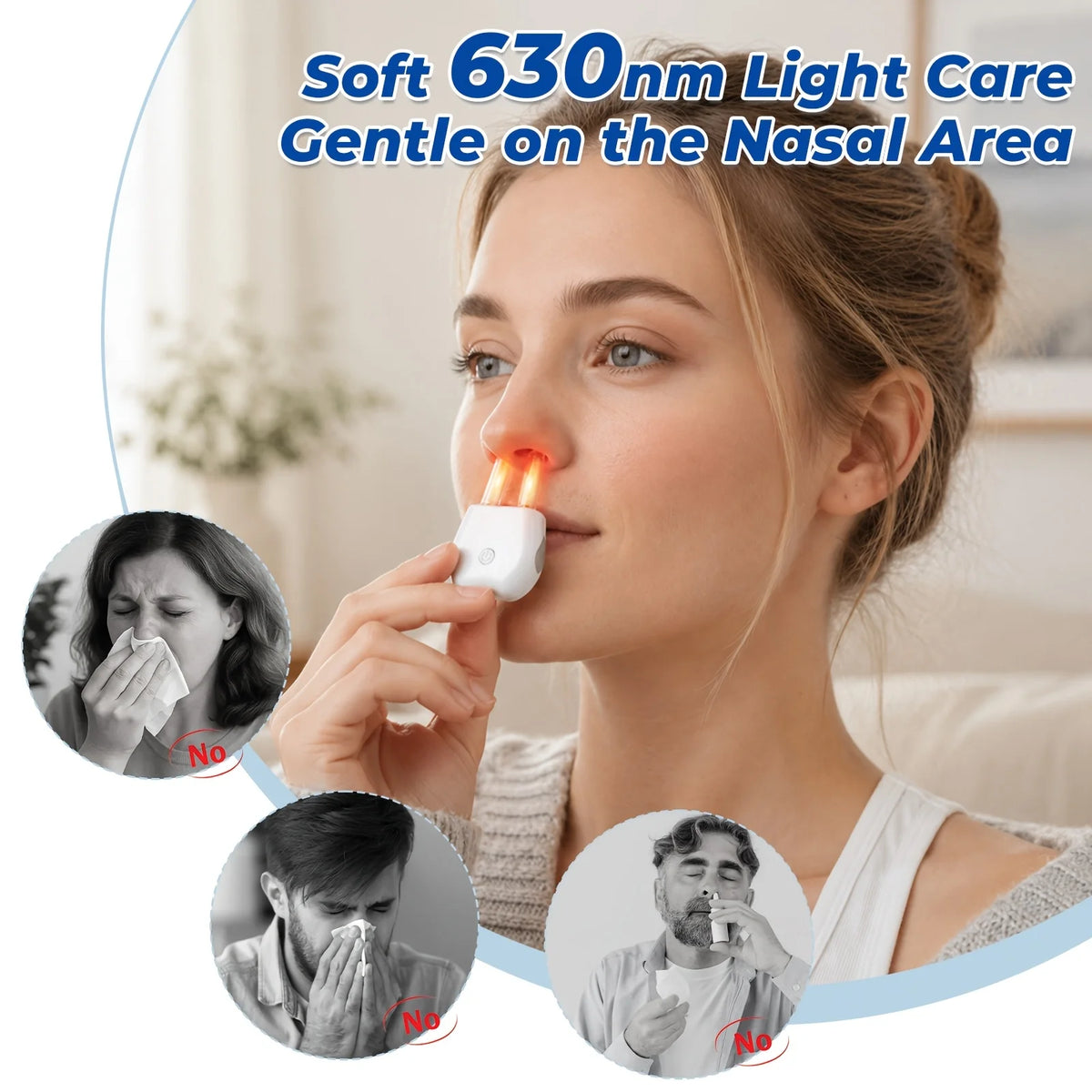 630nm Red Light Nasal Care Device Portable Rechargeable Nose Light Therapy with 5 Minute Auto Timer Adjustable Nasal Tubes Lightweight 14g USB Charging for Daily Nasal Comfort Dry Nose Care Home Travel Adults Personal Wellnes