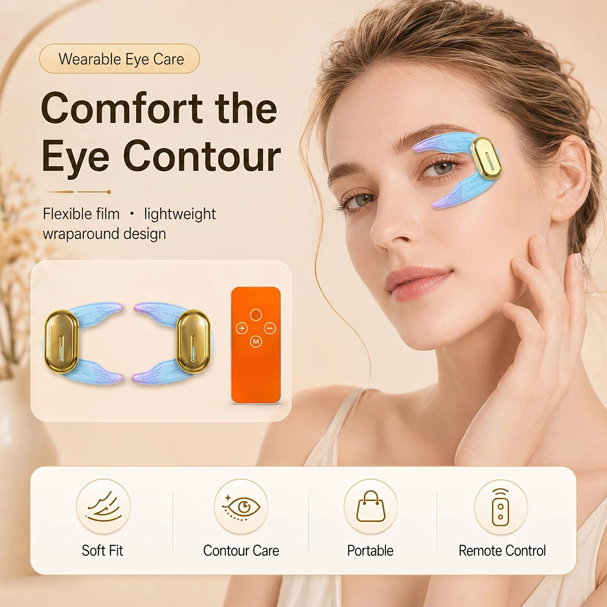 EMS Eye Massager for Women Wireless LED Eye Care Device Reusable Electric Under Eye Lift Patches, 3 Modes 3 Intensity Levels, 9 Comfort Settings for Dark Circles, Puffiness, Fine Lines, Firming, Portable Daily Eye Relaxation