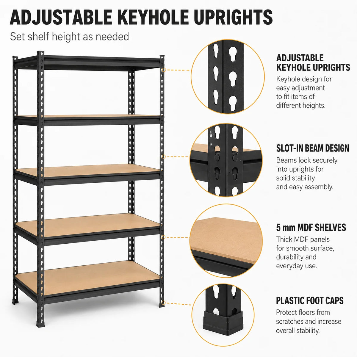 72 Inch Heavy-Duty Metal Storage Shelves, With A Load-Bearing Capacity Of 400 Pounds Per Layer, Adjustable Height, Easy Assembly For Independent Garage, Warehouse, And Office Shelves - Industrial Style Sorting Rack, Utility S