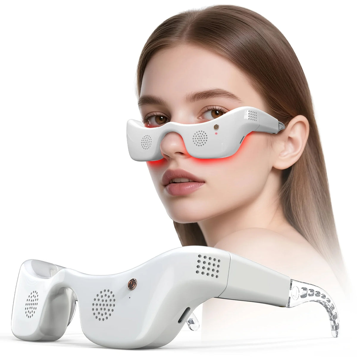 LED Eye Massager Hot Cold Compress 7 Color Light Therapy Phototherapy Eye Care Device for Dark Circles Puffiness Wrinkles Eye Bag Removal Electric Heat Cooling Vibration Anti Aging Facial Skin Care Beauty Instrument Mask Glas