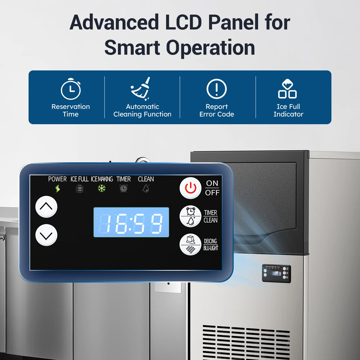 Commercial Ice Maker Machine, Under Counter Ice Maker, 22~33Lbs Stainless Steel Storage Capacity, 12 Adjustable Thickness Settings, Self-Cleaning, Ideal for Home, Cafe, Clinic
