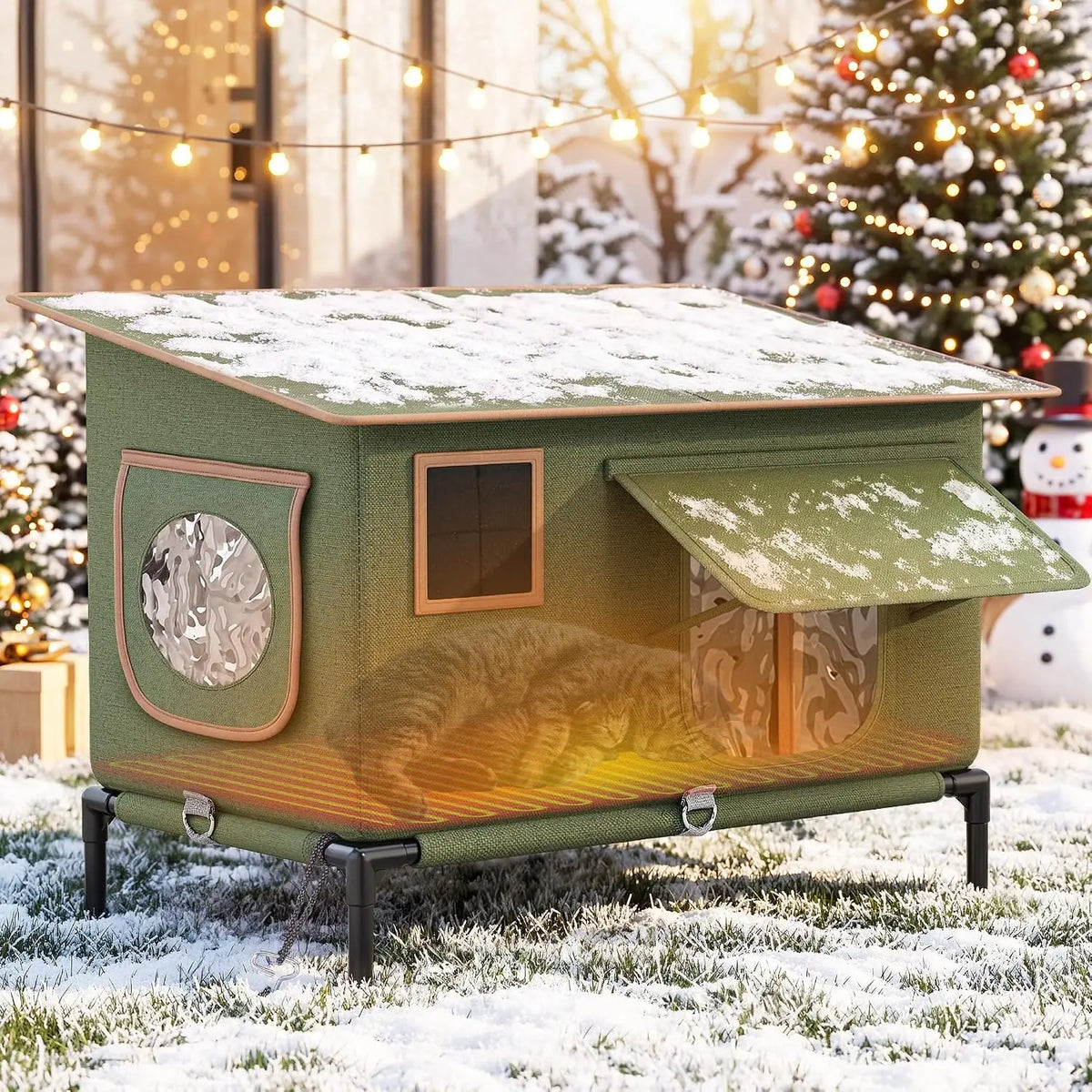YITAHOME Heated Outdoor Cat House with Heating Pad for Winter, Green