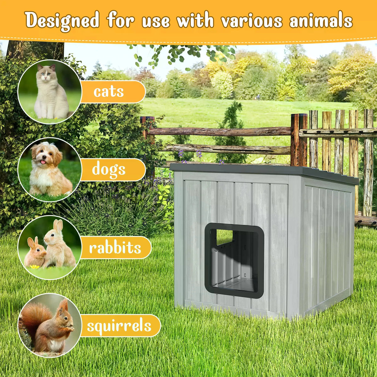 Outdoor Resin Cat House with Roof, Weatherproof Shelter for Small Pets, Stylish and Durable for Patio & Backyard,Summervibes