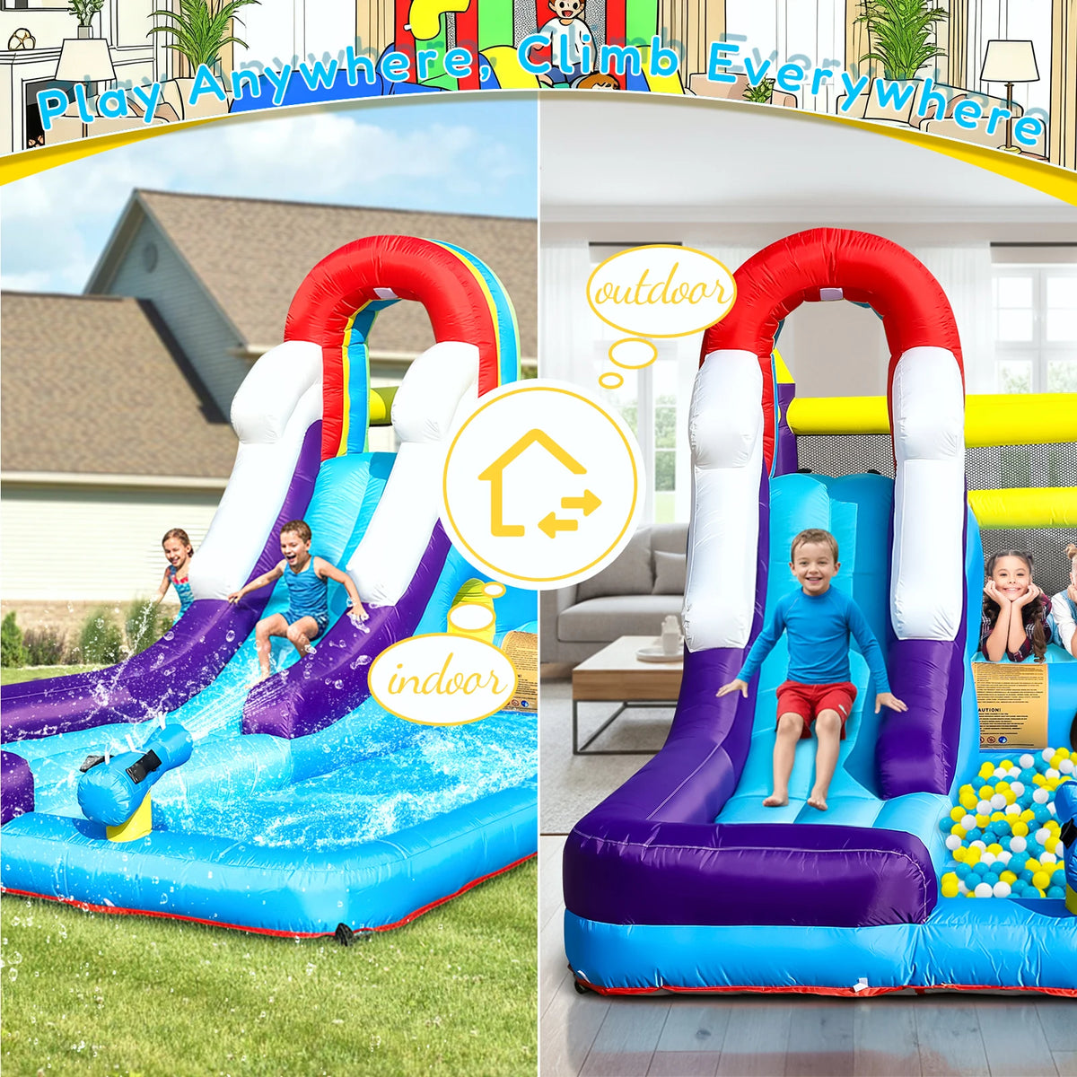 23FT Inflatable Water Slide with Splash Pool, Outdoor Water Park Slide, Heavy Duty Bounce House with Climbing Wall & Water Spray for Summer Party Family Fun