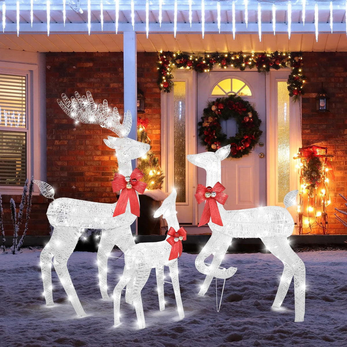 3PCS Christmas Reindeer Family with Lights Deer Set for In/Outdoor Holiday Decor