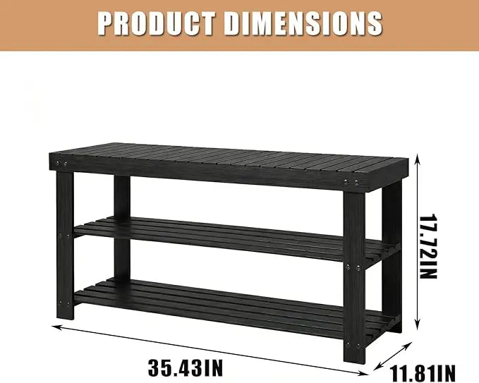 Shoe Rack Bench, 3-Tier Bamboo Shoe Storage Organizer with Seat, Heavy Duty Entryway Bench for Hallway Living Room Bedroom