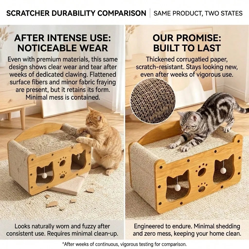 Double Layer Cat Scratching Board, Vertical Cat Scratcher for Claw Care, Durable Non-Corrugated Woven Cat House Villa with Scratch Pad, Furniture Protection for Cats, Cat Toy and Cat Nest for Home