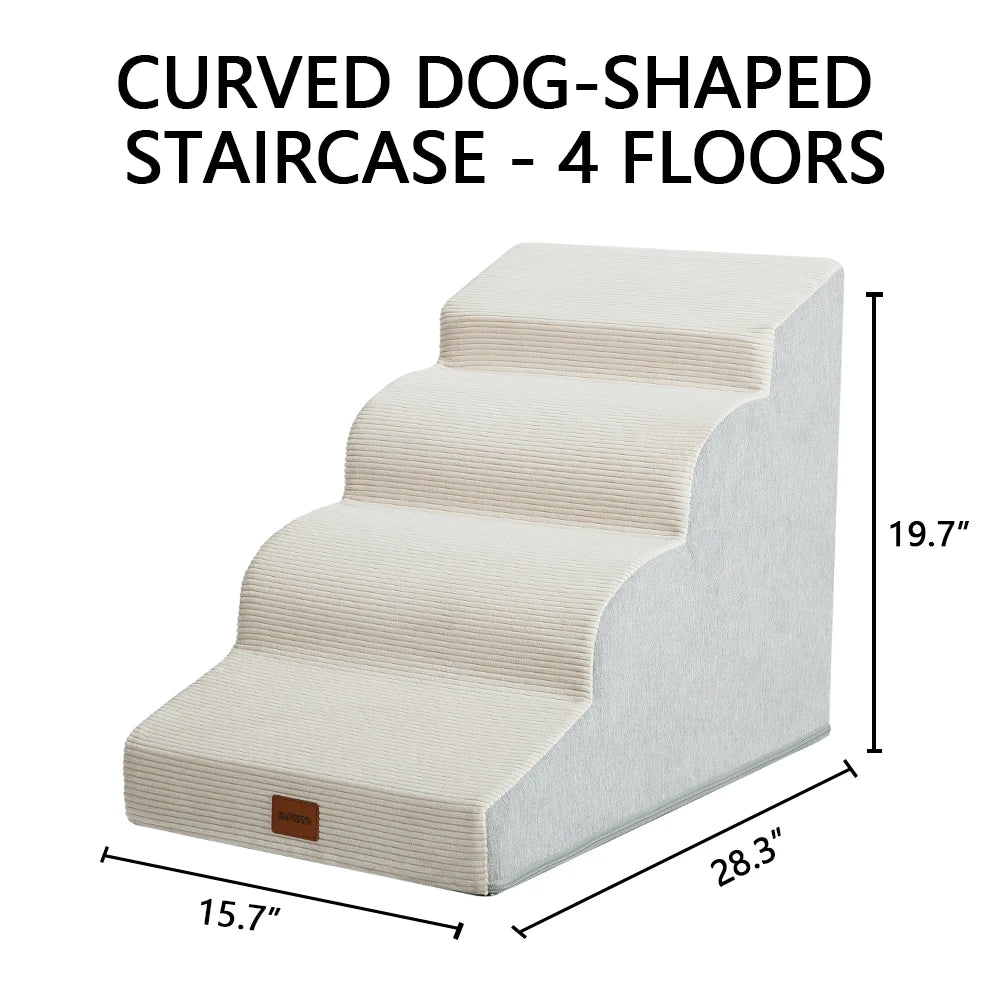 Dog Stairs for Small Dogs Cats, 3/4/5 Steps High Density Foam Pet Steps Ramp, Non-Slip Bottom Removable Washable Cover Pet Stair for Bed Sofa Couch Car, Support Up to 50Lbs for Senior Injured Short Leg Pets