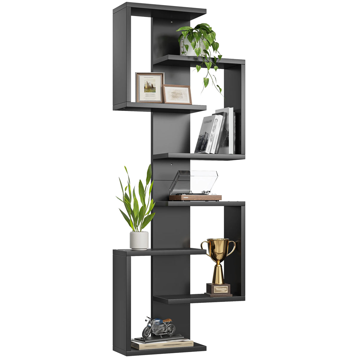 Floating Shelves with Unique Design, Modern Wall Mounted Display Rack with Hidden Brackets, Decorative Storage Shelf for Bedroom, Living Room, Kitchen, Bathroom