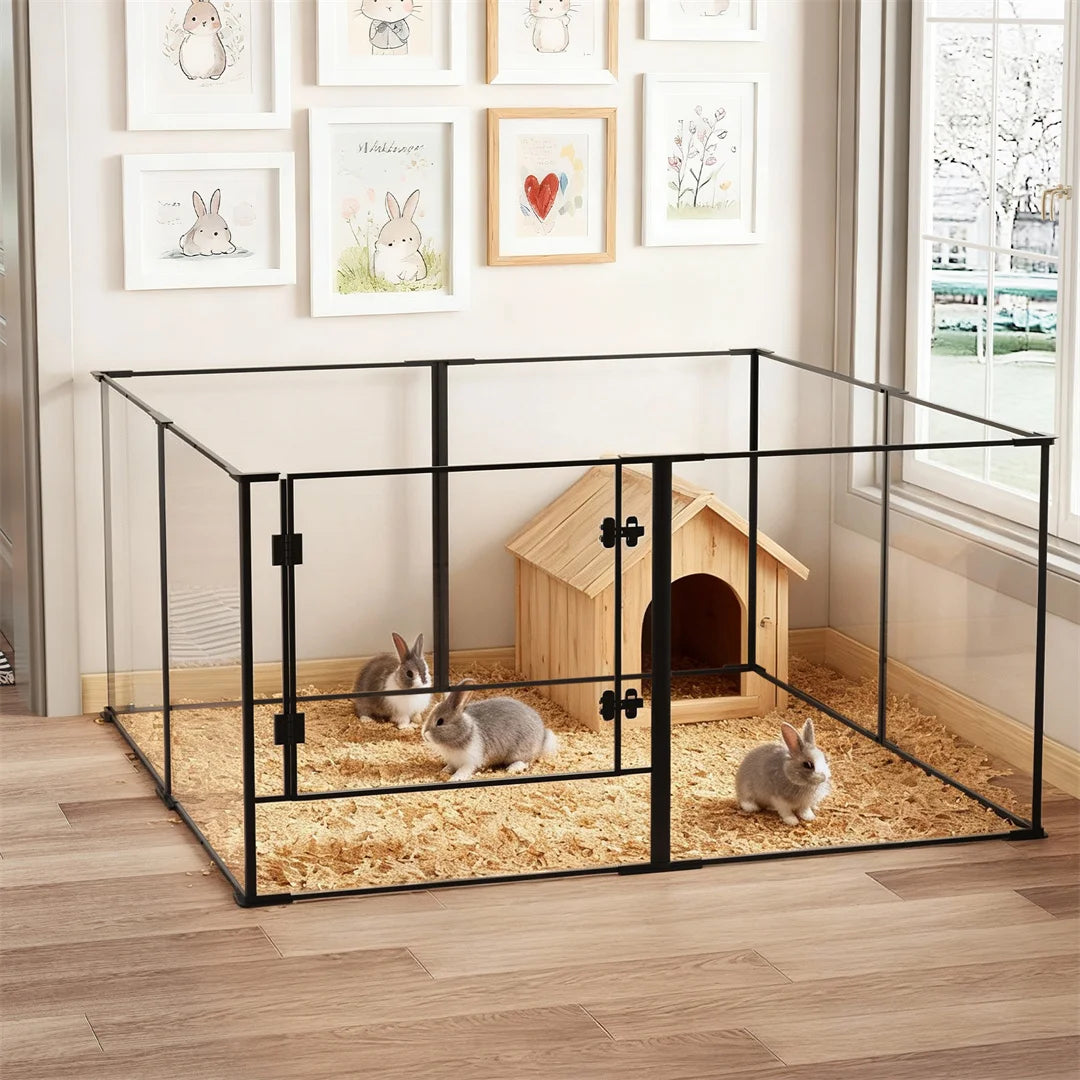 8 Panels Acrylic Dog Playpen Indoor Pet Exercise Fence Whelping Pen Box for Puppies Rabbits Small Animals Clear Pet Play Area