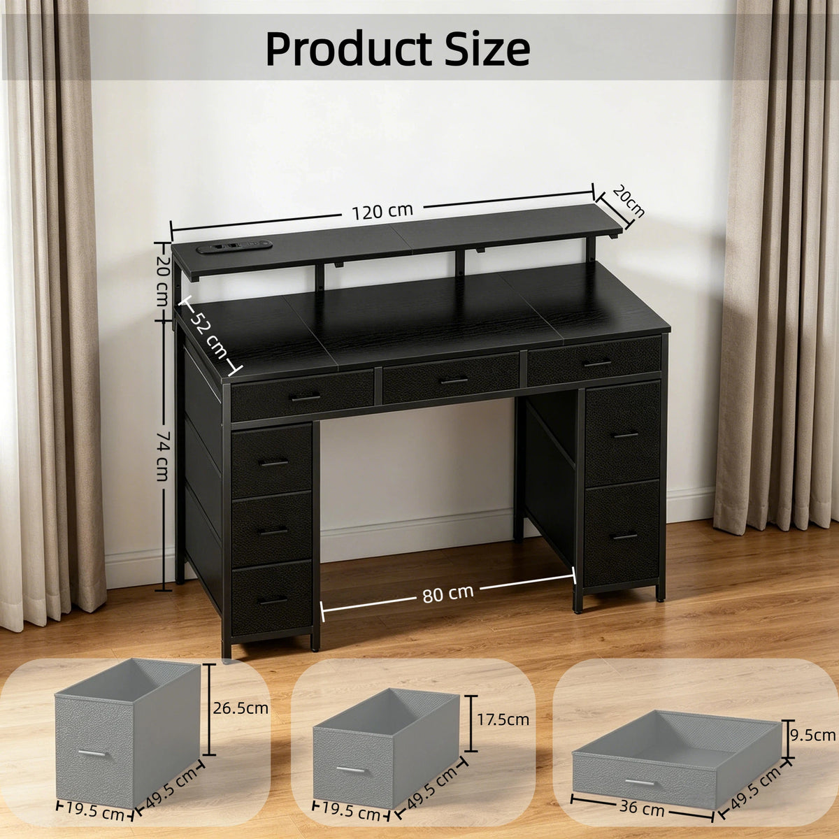 47Inch Computer Desk with Storage Drawers, Gaming Desk with LED Lighting and USB Ports, Home Office Desk with Monitor Stand, Suitable for Studies, Available in 4 Colours