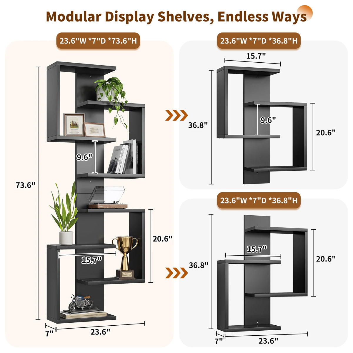 Floating Shelves with Unique Design, Modern Wall Mounted Display Rack with Hidden Brackets, Decorative Storage Shelf for Bedroom, Living Room, Kitchen, Bathroom