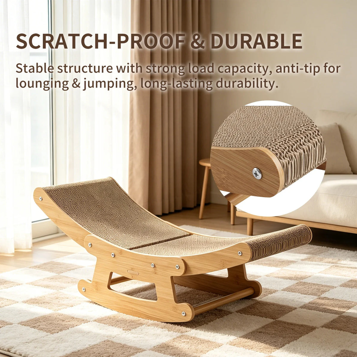 2-in-1 Cat Rocking Chair Scratcher, Dual Purpose Lounge Chair for Claw Sharpening & Resting, S Size Indoor Cat Furniture