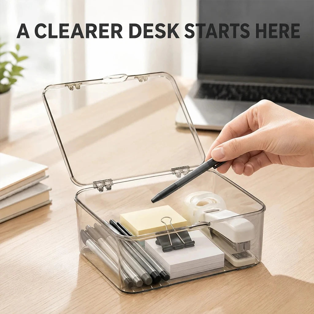 1 pc Transparent Plastic Storage Box with Lid Organizer for Medicine Cosmetics Makeup Jewelry Stationery Desktop Drawer Container Dustproof Clear Bin