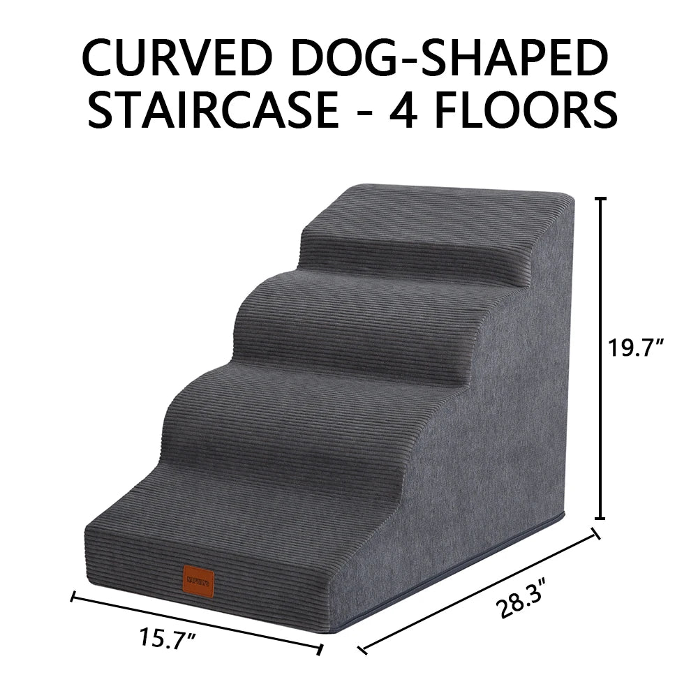 Dog Stairs for Small Dogs Cats, 3/4/5 Steps High Density Foam Pet Steps Ramp, Non-Slip Bottom Removable Washable Cover Pet Stair for Bed Sofa Couch Car, Support Up to 50Lbs for Senior Injured Short Leg Pets