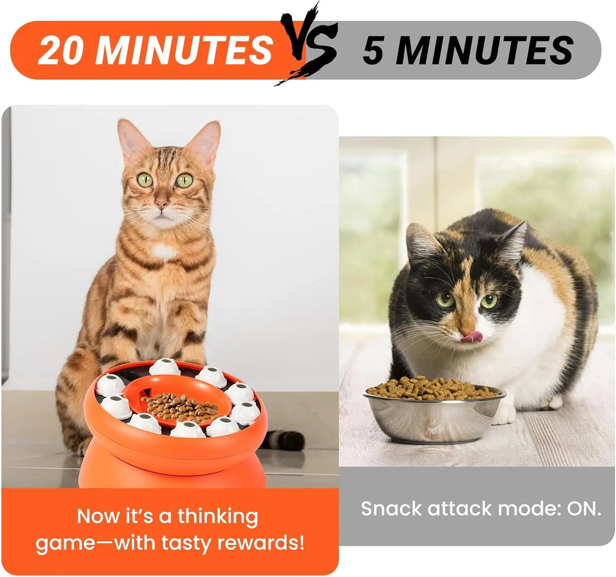 Cat Puzzle Feeder Toy, Interactive Foraging Treat Dispenser Slow Feeder Bowl for Indoor Cats Kittens, Mental Stimulation Boredom Relief Enrichment Feeding Toy, Orange