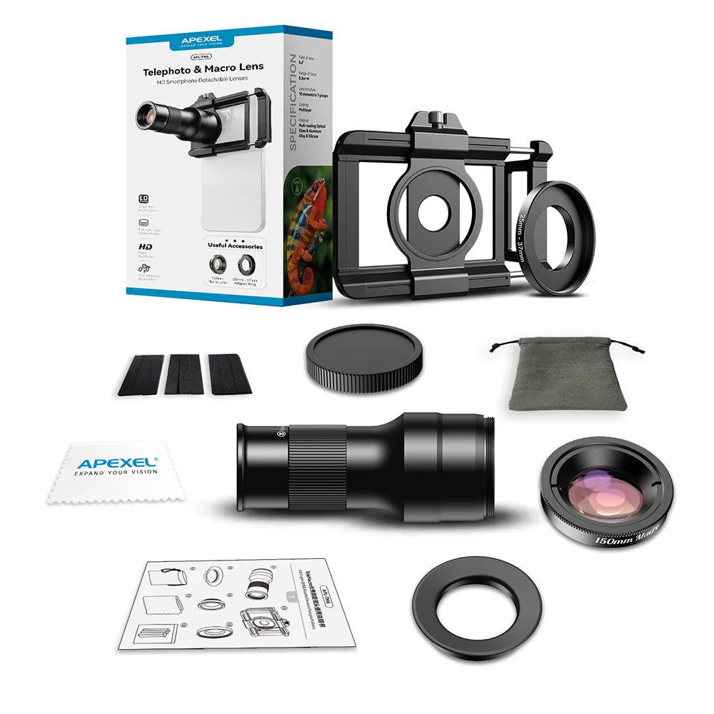 APEXEL 2in1 Telephoto Macro Lens Observation 6X Telescope Lens for IPhone 18/17/16 Samsung Xiaomi and All Smartphones Shooting Mobile Phone Lens Accessories