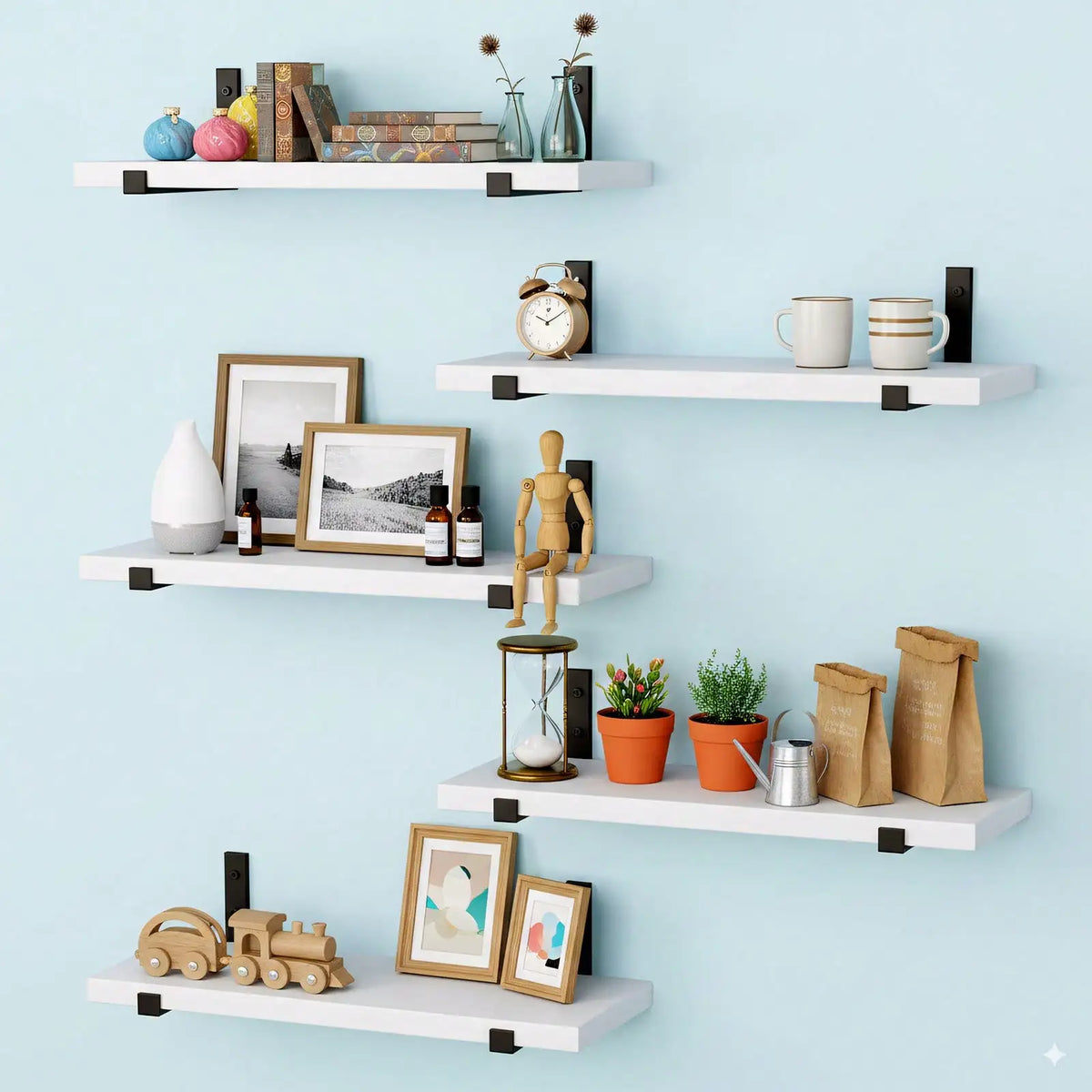 5/10Pcs Floating Shelves, 4.7 Inch Wide Wall Shelves with Invisible Brackets, Rustic Wood Storage Racks for Bedroom, Living Room, Kitchen, Bathroom