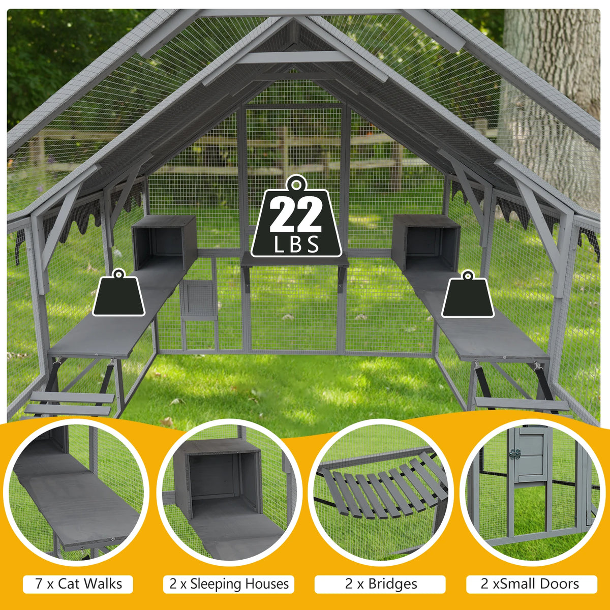 Large Outdoor Cat Enclosure 110 Inch Playpen Multi Platform Indoor Outdoor Waterproof Cat House Backyard Garden Pet Cage for Kittens And Small Cats