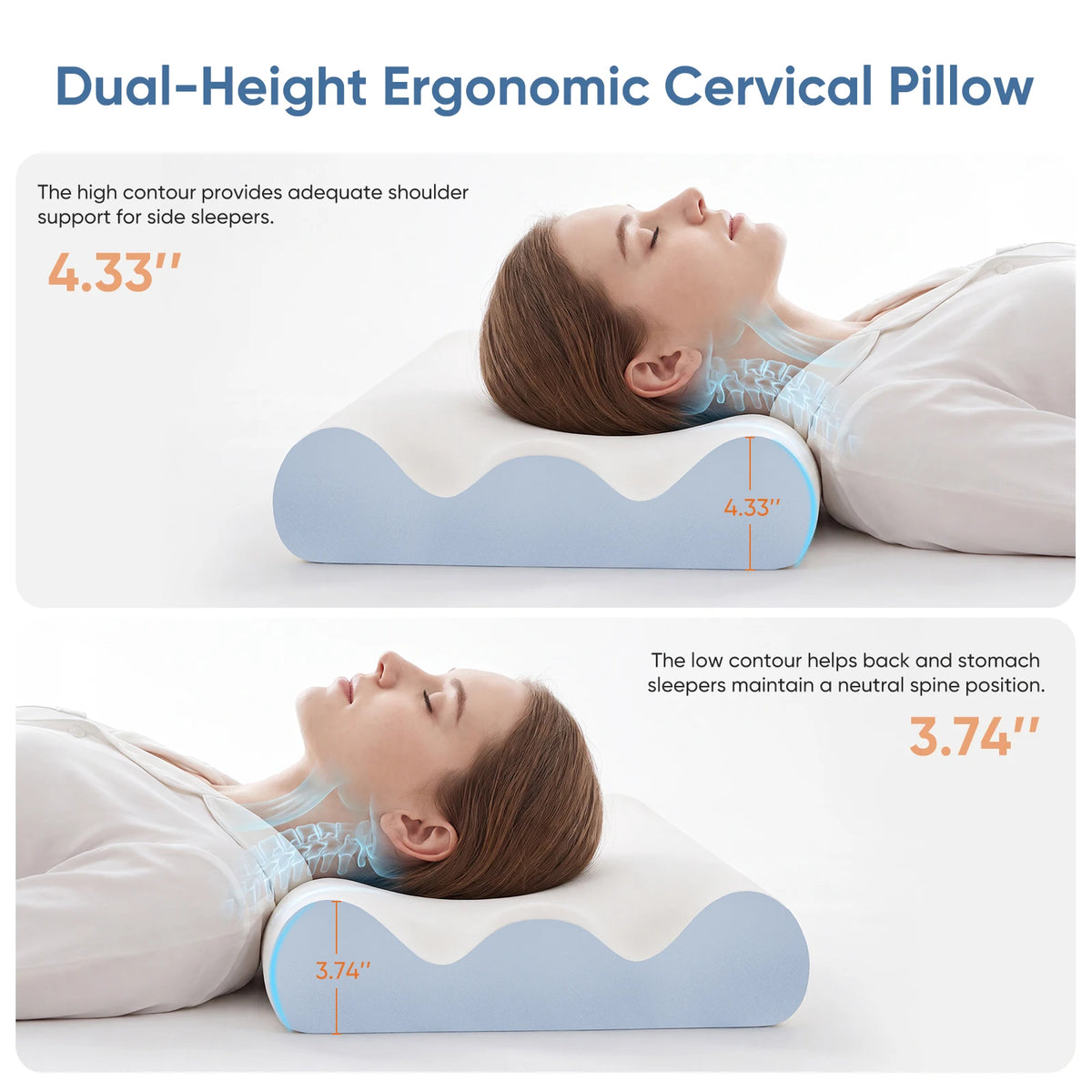 MCQ Memory Foam Cervical Pillow With Cooling Breathable Cover Ergonomic Neck Pillow Comfort Removable Washable Cover Design For Home Bedroom