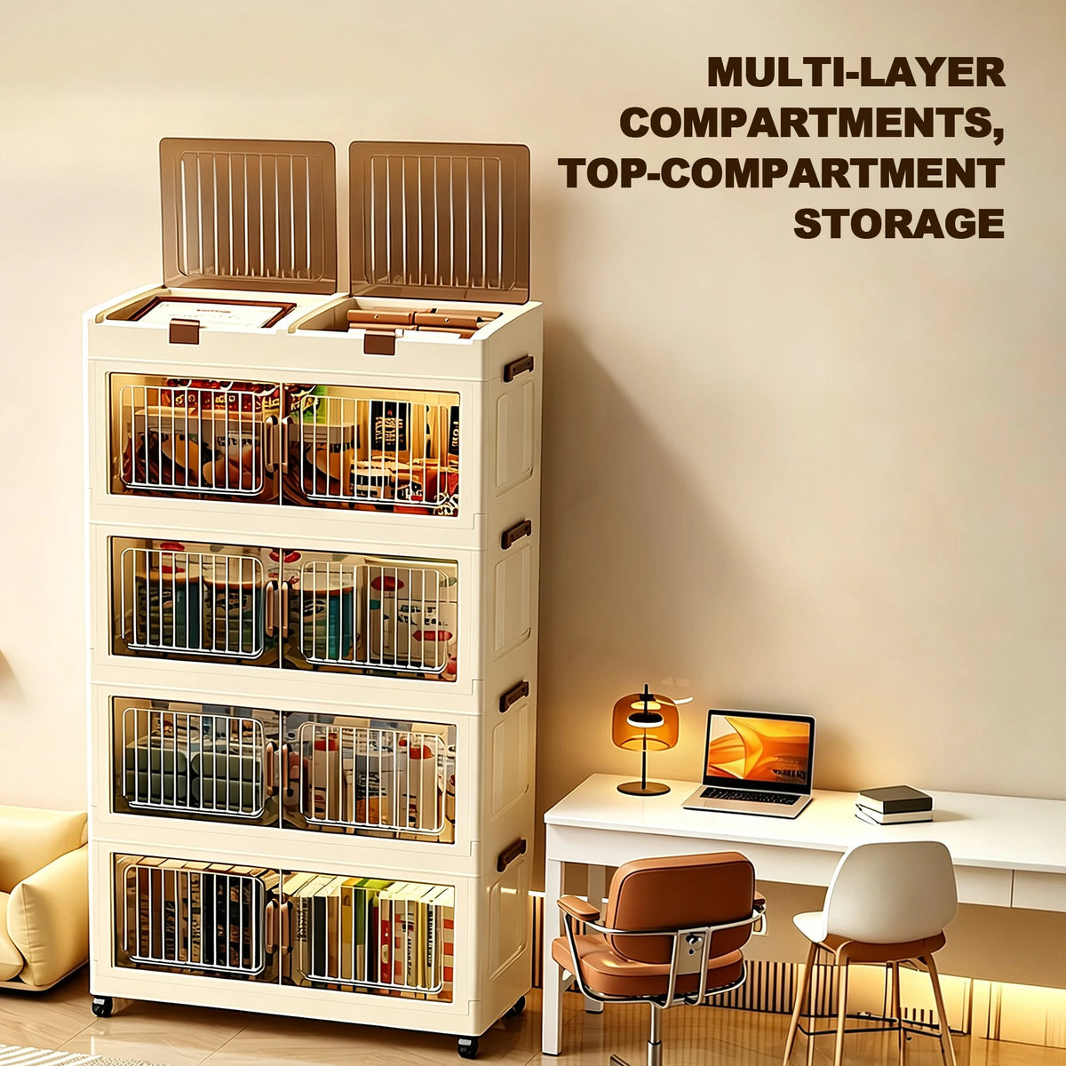 50cm Wide Foldable Storage Cabinet Home Cabinet With Wheels Magnetic Door Home Bedroom Kitchen Plastic Storage Cabinet