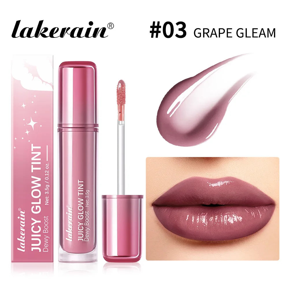 uice Mirror Lip Gloss-Juicy Glow Tint Quick-Drying Long-Wearing Lightweight Non-Sticky Lipstick Moisturized Smooth Luminous Lip