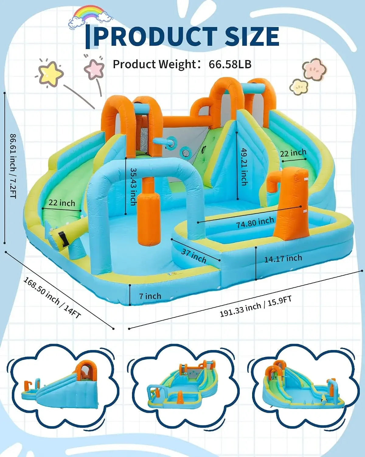 Tacleekii 15.9ft X 14ft Giant Inflatable Bounce House with Slide and 550W Blower 10-in-1 Water Slide Bounce House for Backyard, Huge Indoor Outdoor Bouncy Castle for Children, Jump House Water Park