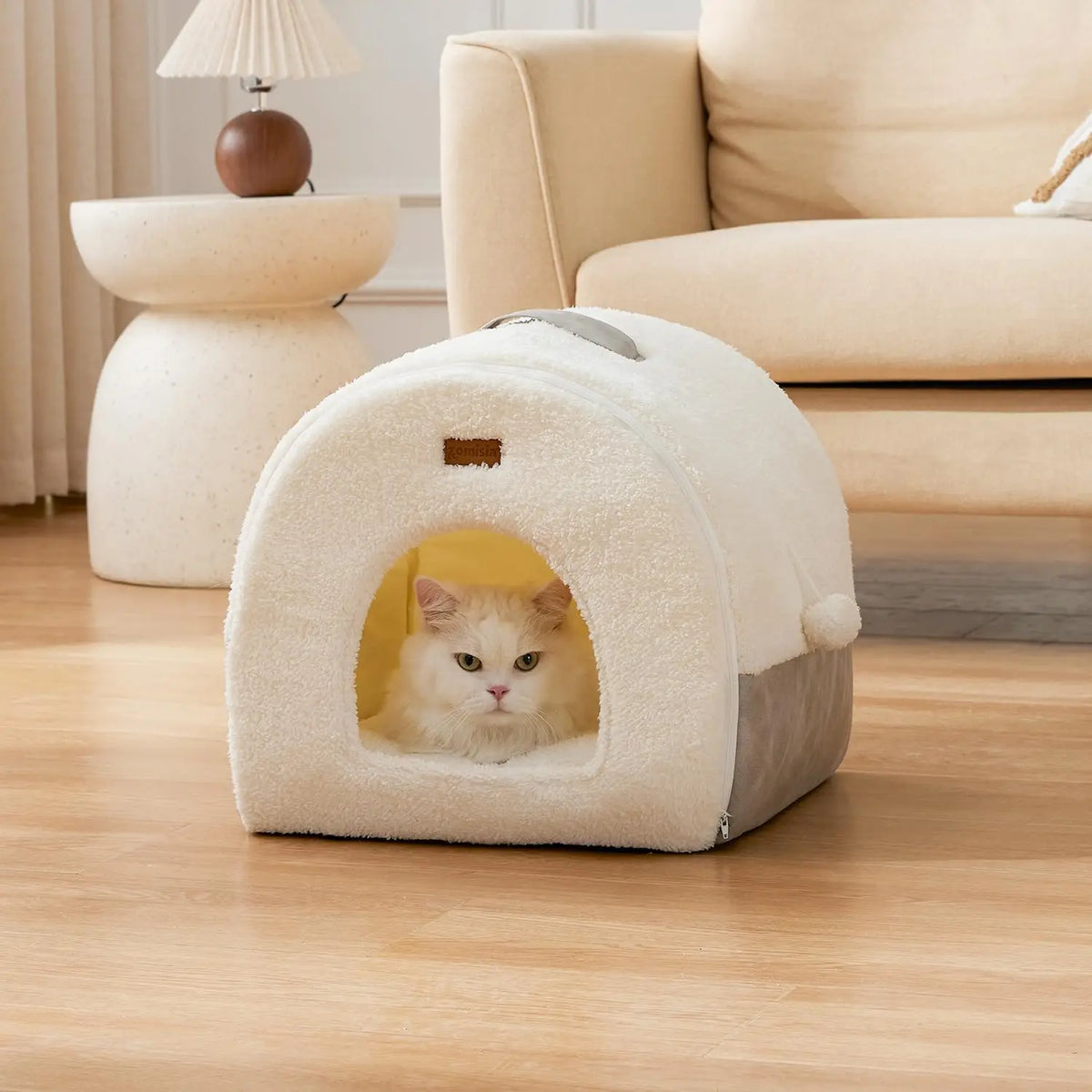 ZOMISIA 2in1 Cat Bed Cave for Indoor Cats Enclosed Bed with Washable Pillow