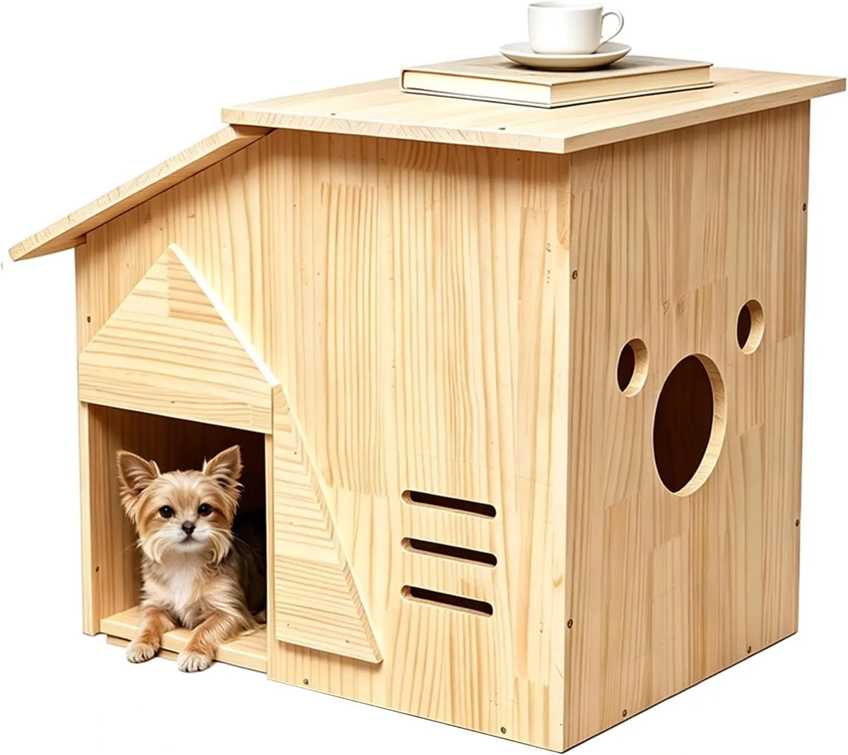 Small Indoor Dog House - Handcrafted Wooden Pet Shelter for Puppy, Natural Solid Wood Cozy Habitat, Easy Assembly Home Decor