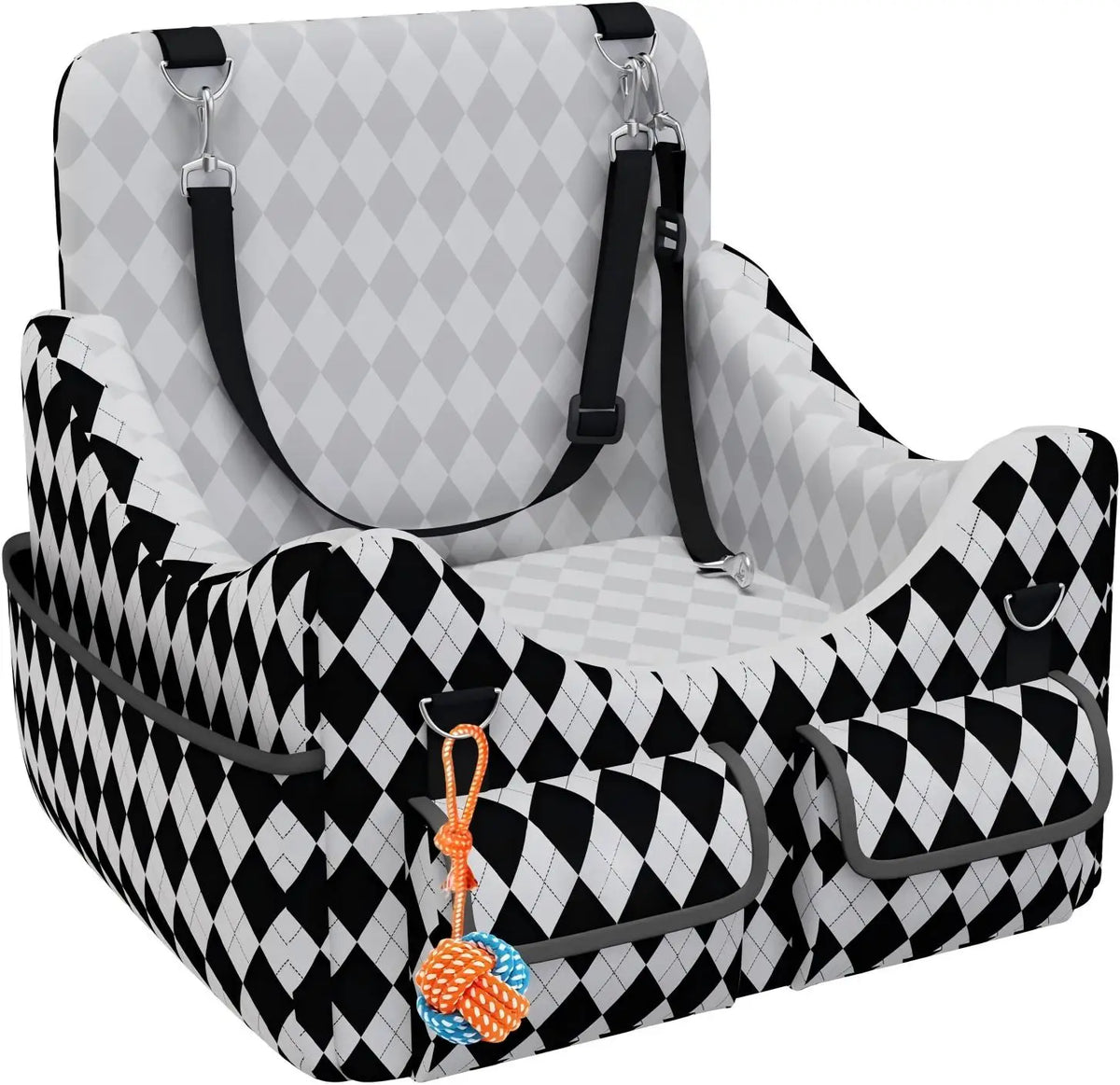 Dog Car Seat for Small/Medium Dogs up to 35lbs, 4-Pocket Storage Memory Foam Dog Booster Seat, Detachable Washable Pet Car Seat with Safety Belt, Outdoor & Indoor Use