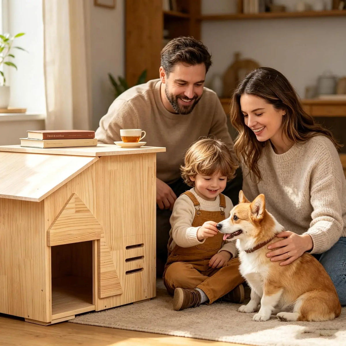 Small Indoor Dog House - Handcrafted Wooden Pet Shelter for Puppy, Natural Solid Wood Cozy Habitat, Easy Assembly Home Decor