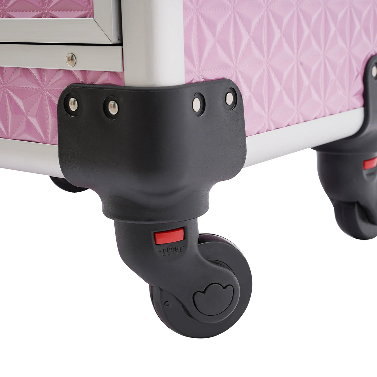 Makeup Trolley Pink Makeup Train Case With 7 Compartments Drawer Durable Aluminum Frame ABS Large Cosmetic Storage Box