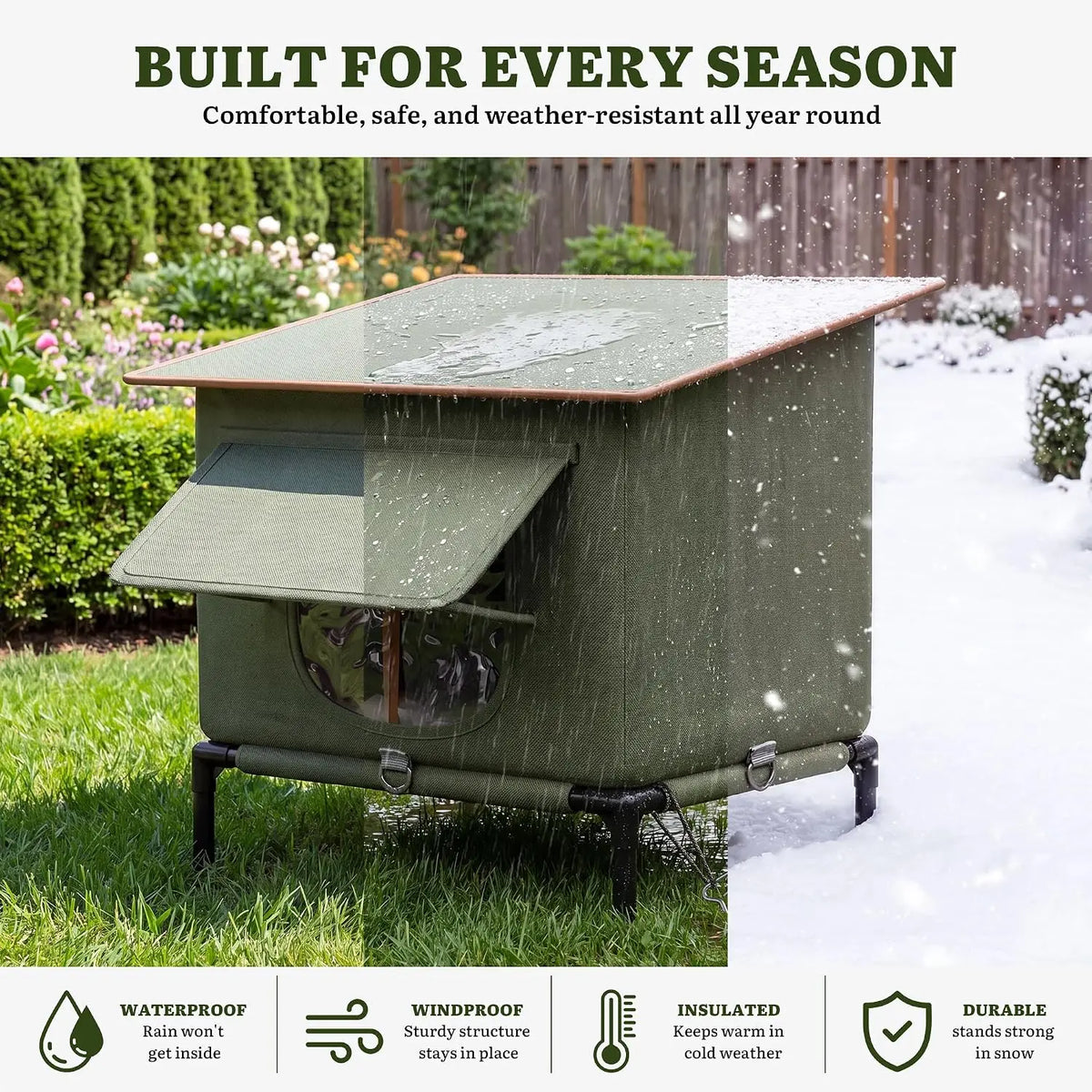 YITAHOME Heated Outdoor Cat House with Heating Pad for Winter, Green