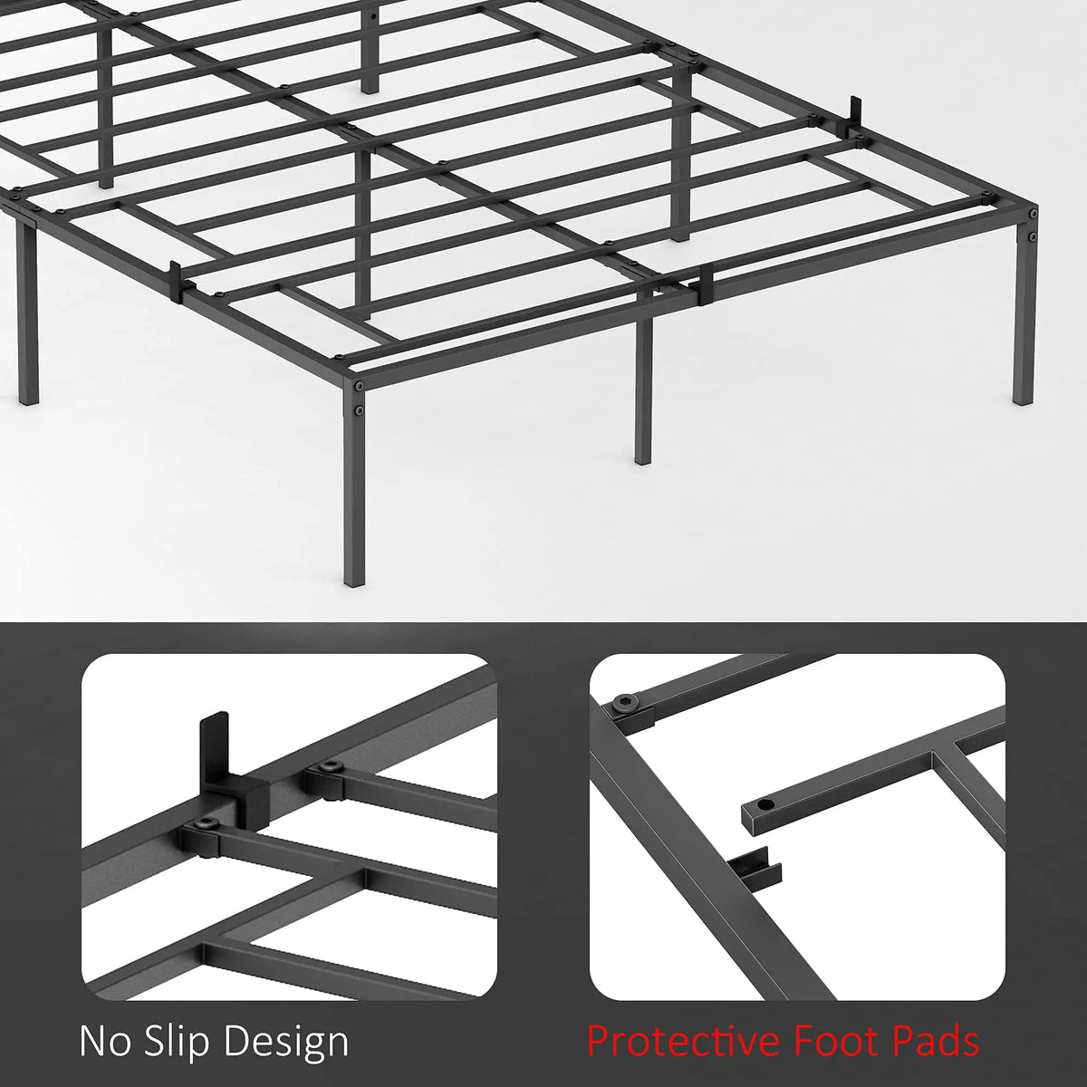 Twin/Full/Queen Size Metal Platform Bed Frame, Noise Free Anti-sliding Metal Slats, Heavy Duty Mattress Foundation with under Storage Space, 1000LBS Capacity, No Box Spring Needed