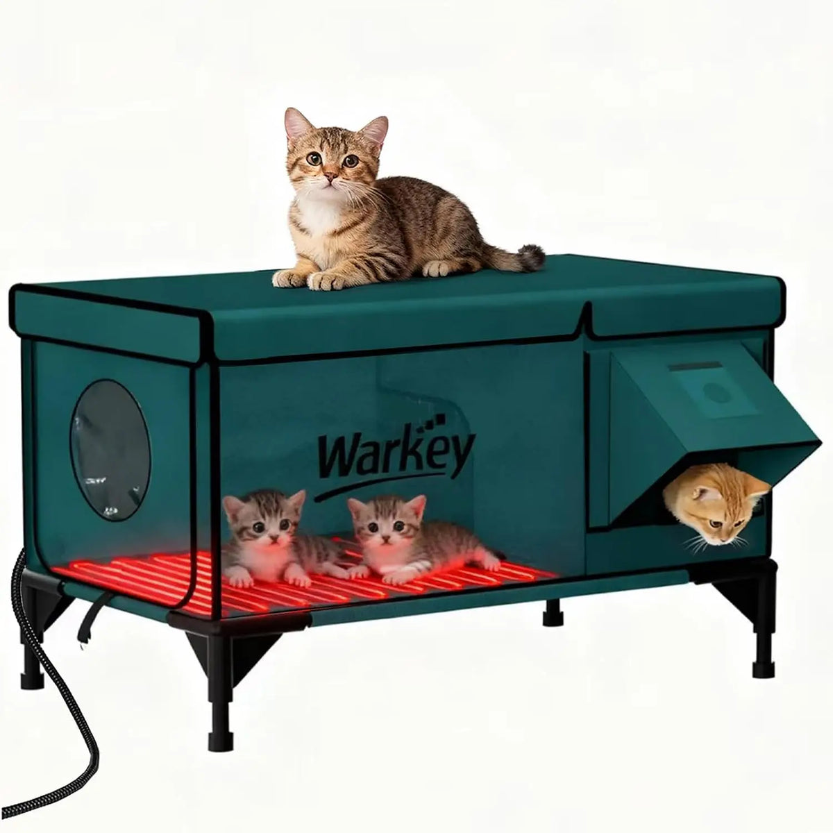 Outdoor Cat House Weatherproof, Outside Cat House for Outdoor Feral Cats, Insulated Cat Shelter with Cozy Mat and Elevated Bases