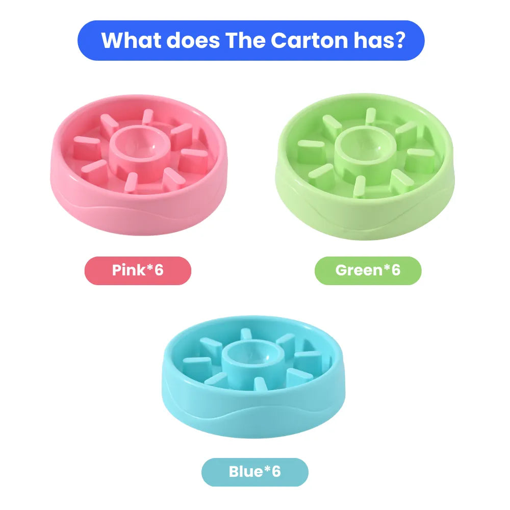 18PCS/Carton Dog Slow Feeder Bowl Anti Slip Pet Feeding Bowl for Healthy Eating 3 Colors Mixed Puppy Cat Food Bowl