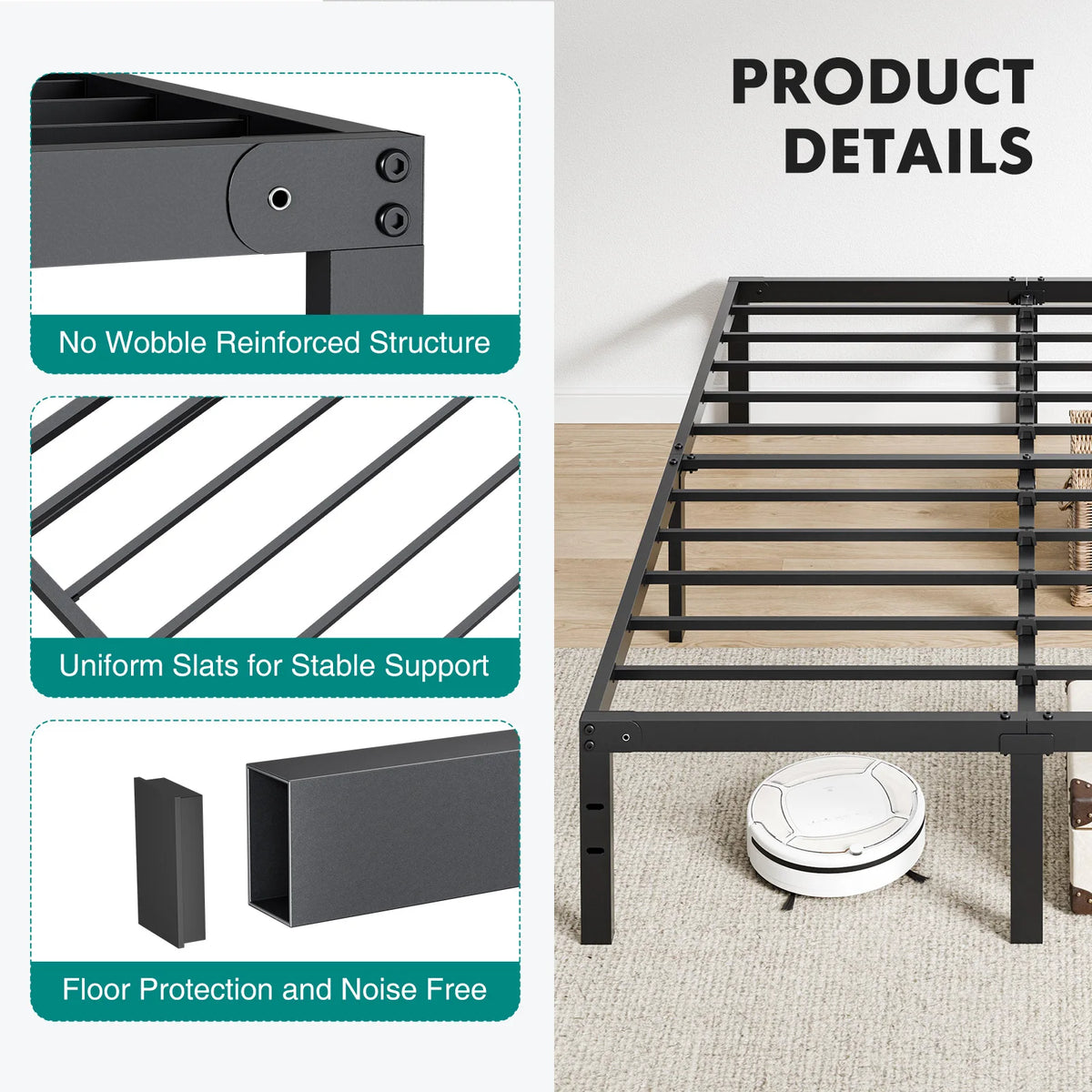 MCQ 14 Inch Metal Platform Bed Frame All Size Platform with Storage Sturdy Steel Slat Support Bedroom Bed Heavy Capacity For Home