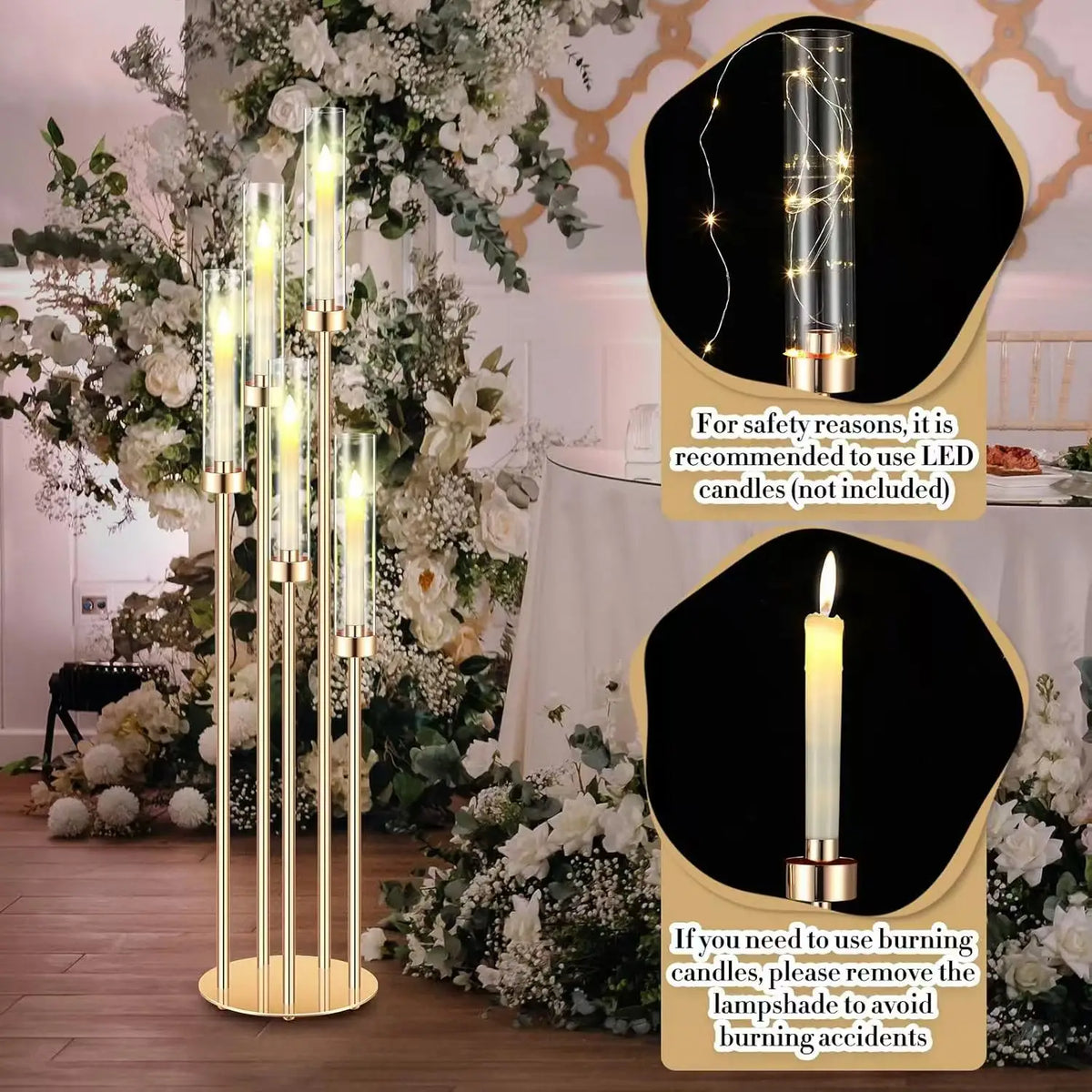 Metal Floor Candlestick Holders With LED Candles For Event Decor