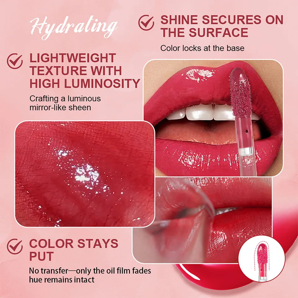 uice Mirror Lip Gloss-Juicy Glow Tint Quick-Drying Long-Wearing Lightweight Non-Sticky Lipstick Moisturized Smooth Luminous Lip