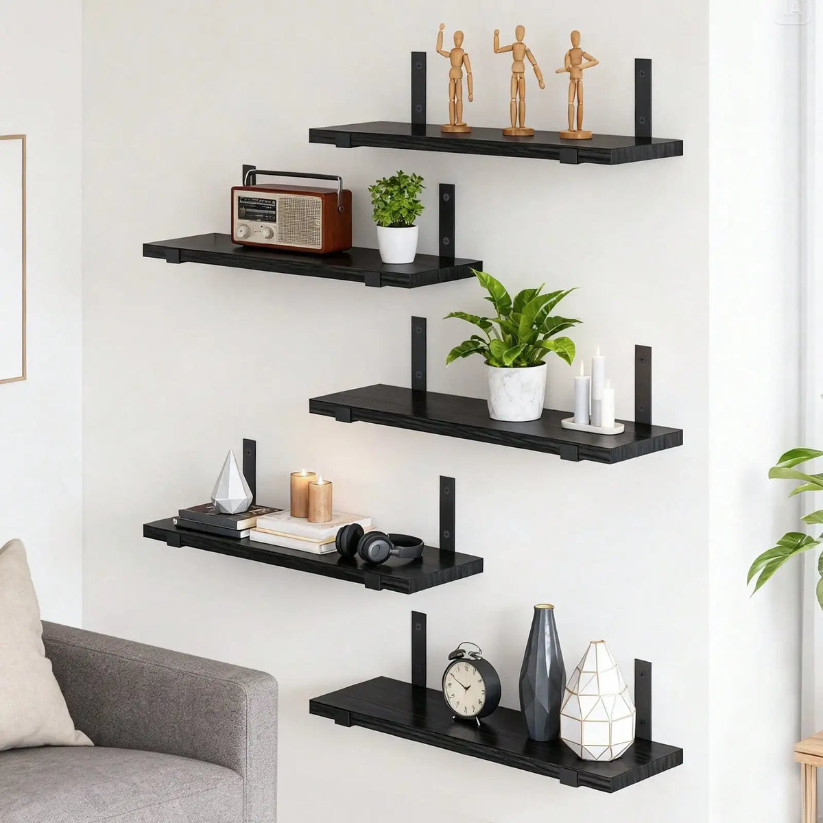 5/10Pcs Floating Shelves, 4.7 Inch Wide Wall Shelves with Invisible Brackets, Rustic Wood Storage Racks for Bedroom, Living Room, Kitchen, Bathroom